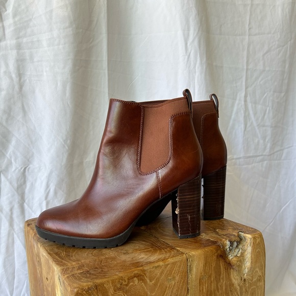 Clarks Brown Leather Heeled Ankle Boots - Picture 2 of 5